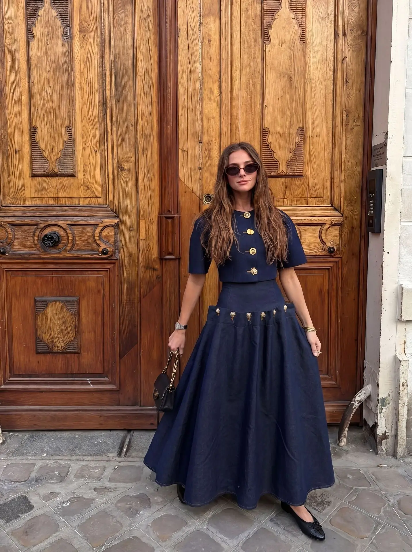 Summer 2026 Women's Fashion Casual Denim Set Skirt with Unique Metal Button Strap Trendy And Stylish