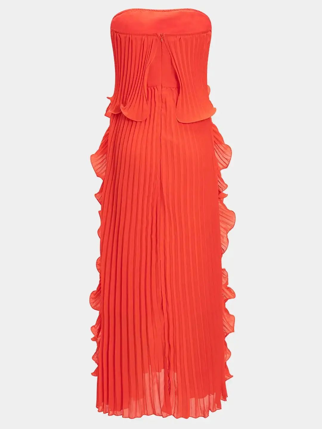 Elegant Women's Strapless Ruffles Long Dress Off Shoulder Pleated Maxi Dresses Evening Wedding Guest Party Gown Beach Vacation