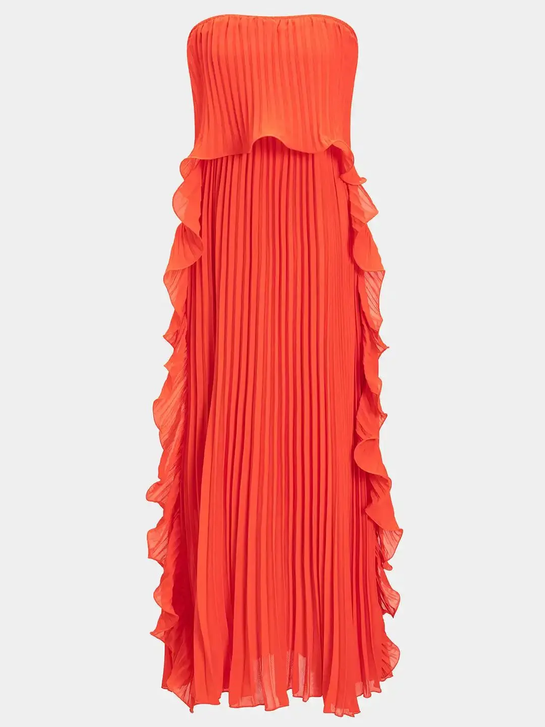 Elegant Women's Strapless Ruffles Long Dress Off Shoulder Pleated Maxi Dresses Evening Wedding Guest Party Gown Beach Vacation