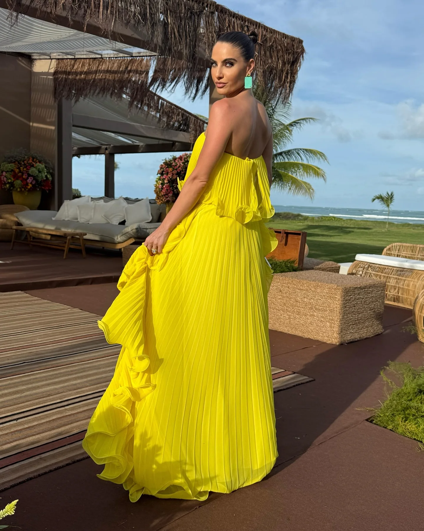 Elegant Women's Strapless Ruffles Long Dress Off Shoulder Pleated Maxi Dresses Evening Wedding Guest Party Gown Beach Vacation