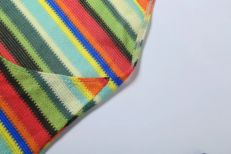 Cryptographic Striped Knit Halter Mini Dress Colorful Contrast Sleeveless Backless Summer Casual Clubwear Bodycon Short Dresses