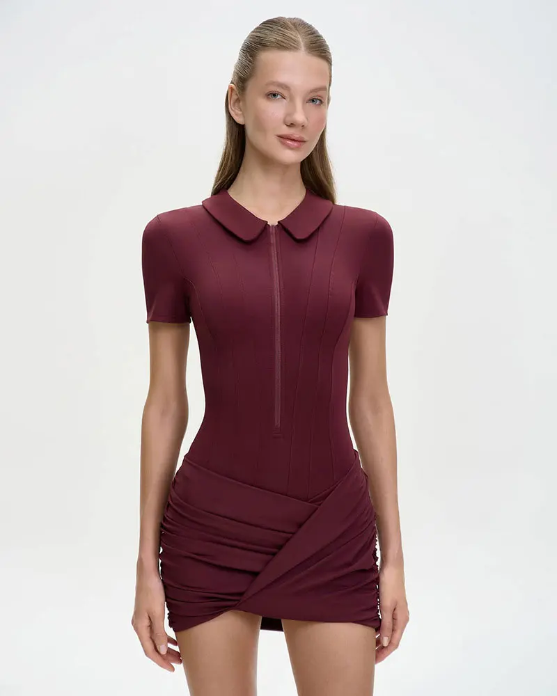 GACVGA Short Sleeve Zipper Sports Bodysuit Women Rompers Summer Casual Draped Ruched Slim Fit Fitness Bodysuits Female