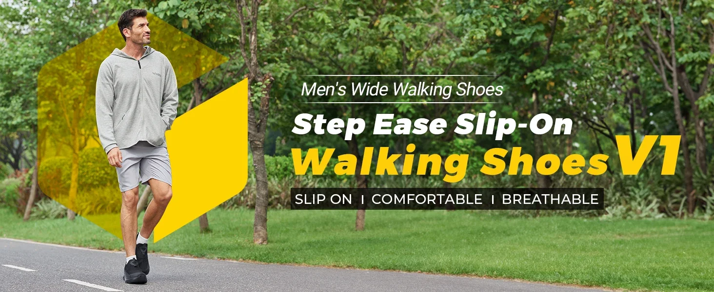 FitVille Wide Men'S Slip-On Walking Shoes Breathable Lightweight Non-Slip Casual Sneakers For All-Day Standing For Swollen Feet