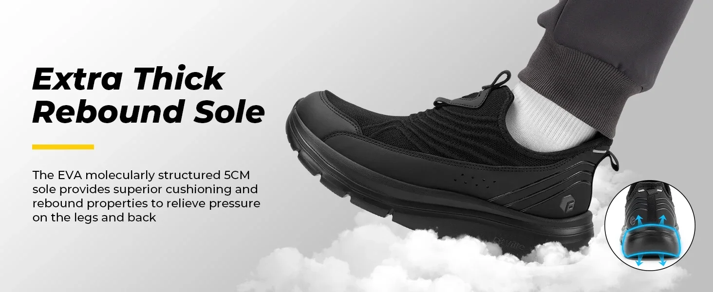 FitVille Wide Men'S Slip-On Walking Shoes Breathable Lightweight Non-Slip Casual Sneakers For All-Day Standing For Swollen Feet