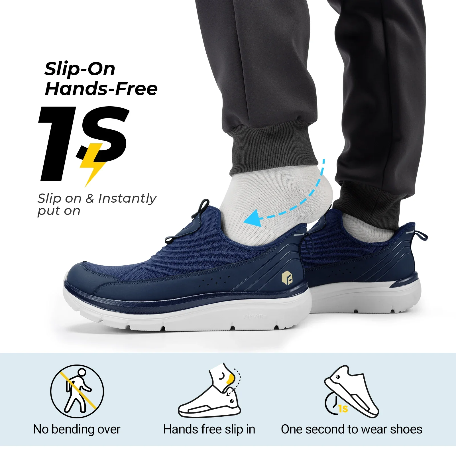 FitVille Wide Men'S Slip-On Walking Shoes Breathable Lightweight Non-Slip Casual Sneakers For All-Day Standing For Swollen Feet