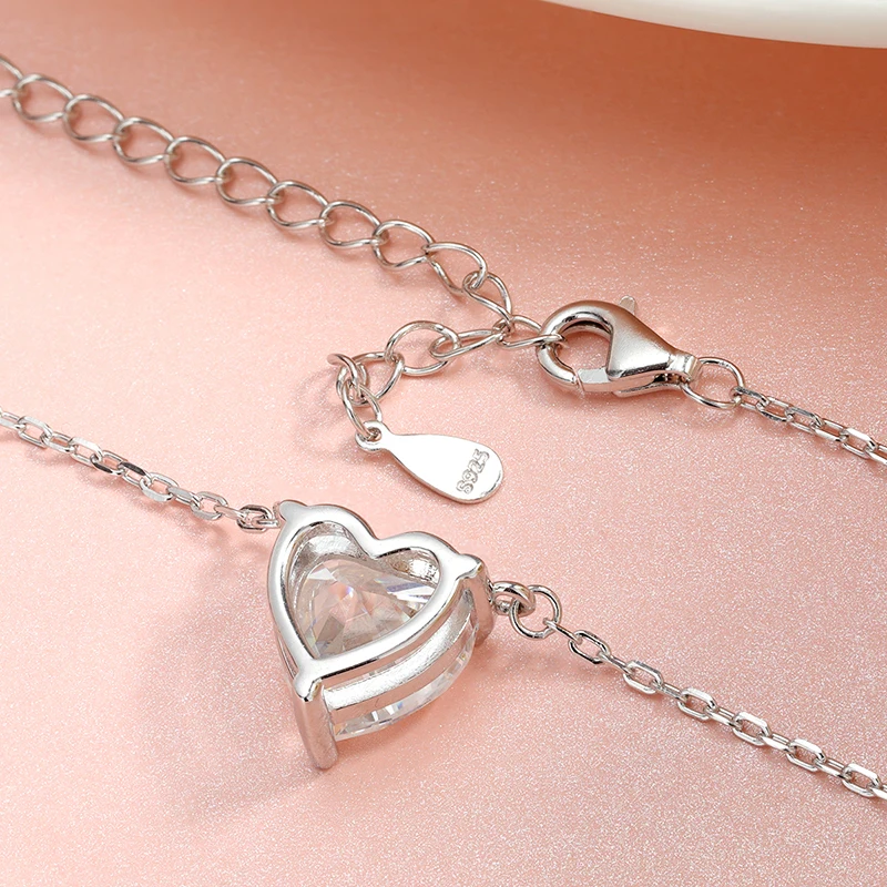 Smyoue 1CT 2CT 3CT Heart Cut Certified Moissanite Necklace for Women 18k Gold Plated Jewelry Sterling Silver S925 Pendant Chain