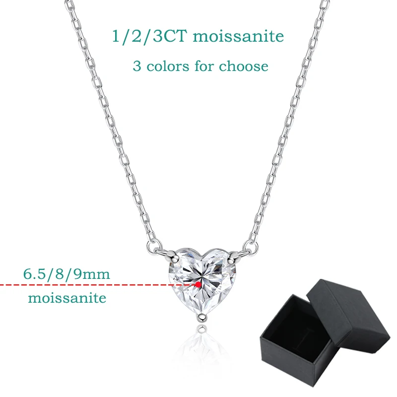 Smyoue 1CT 2CT 3CT Heart Cut Certified Moissanite Necklace for Women 18k Gold Plated Jewelry Sterling Silver S925 Pendant Chain