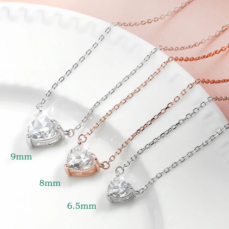 Smyoue 1CT 2CT 3CT Heart Cut Certified Moissanite Necklace for Women 18k Gold Plated Jewelry Sterling Silver S925 Pendant Chain