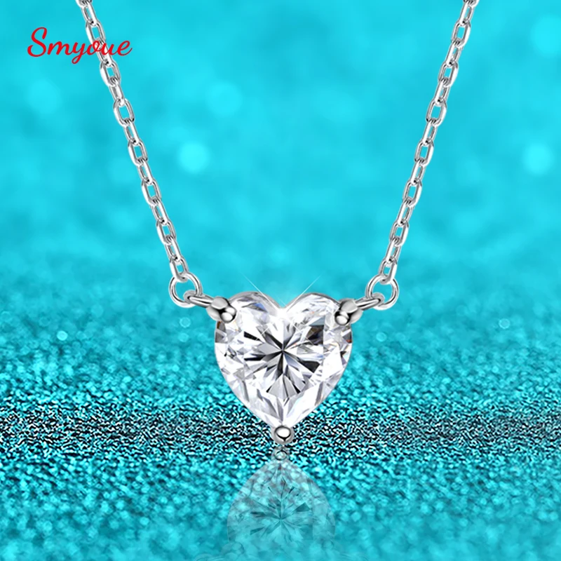Smyoue 1CT 2CT 3CT Heart Cut Certified Moissanite Necklace for Women 18k Gold Plated Jewelry Sterling Silver S925 Pendant Chain
