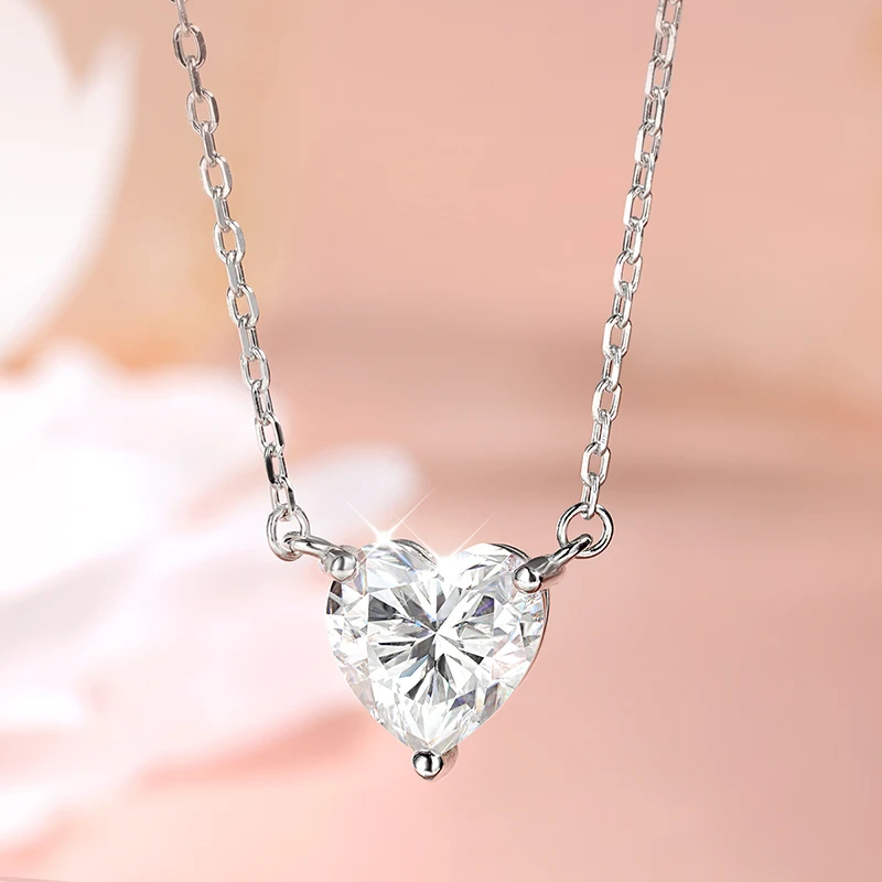 Smyoue 1CT 2CT 3CT Heart Cut Certified Moissanite Necklace for Women 18k Gold Plated Jewelry Sterling Silver S925 Pendant Chain