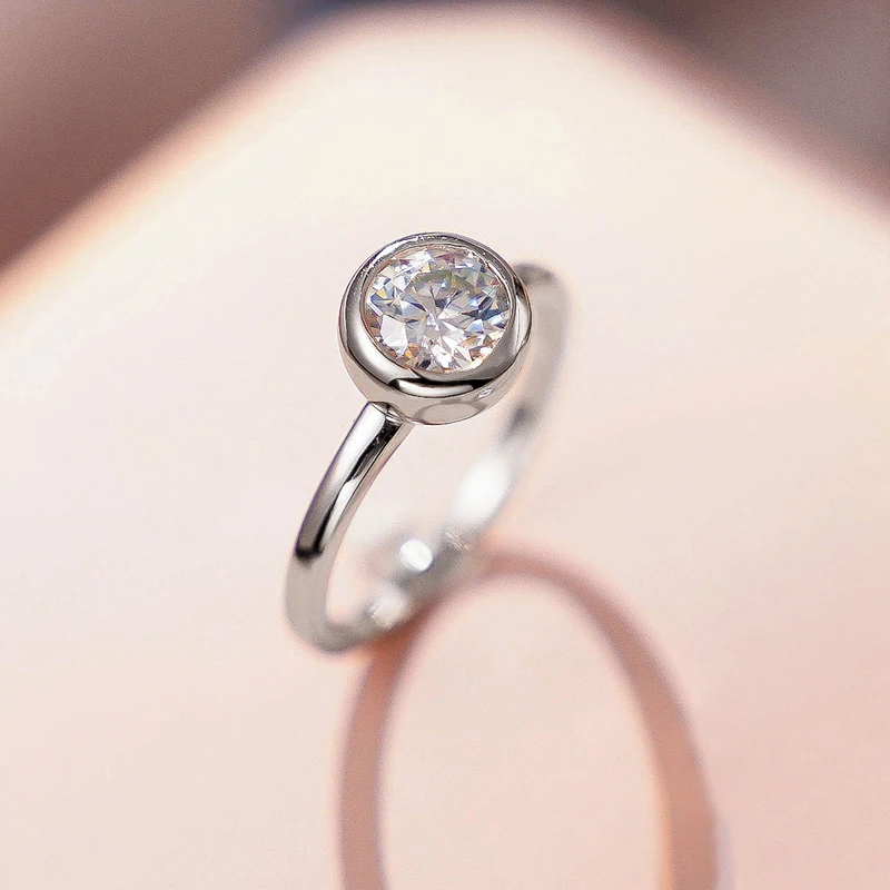 Lnngy Certified 0.5CT Bezel Moissanite Ring 925 Sterling Silver Solitaire Engagement Rings for Couple Wedding Jewelry Gift