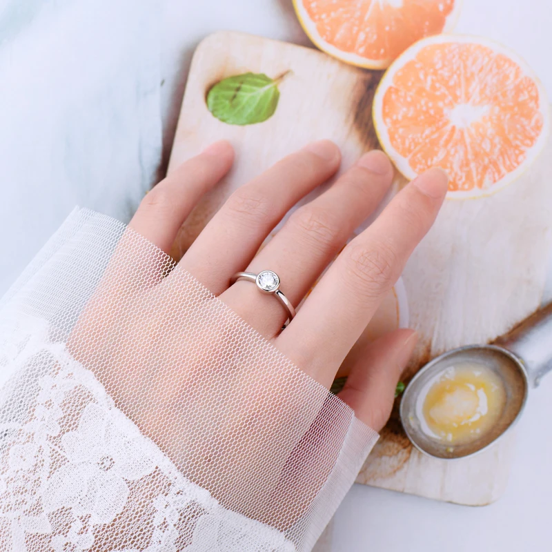 Lnngy Certified 0.5CT Bezel Moissanite Ring 925 Sterling Silver Solitaire Engagement Rings for Couple Wedding Jewelry Gift