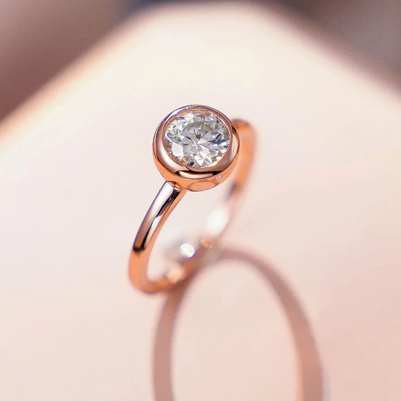 Lnngy Certified 0.5CT Bezel Moissanite Ring 925 Sterling Silver Solitaire Engagement Rings for Couple Wedding Jewelry Gift
