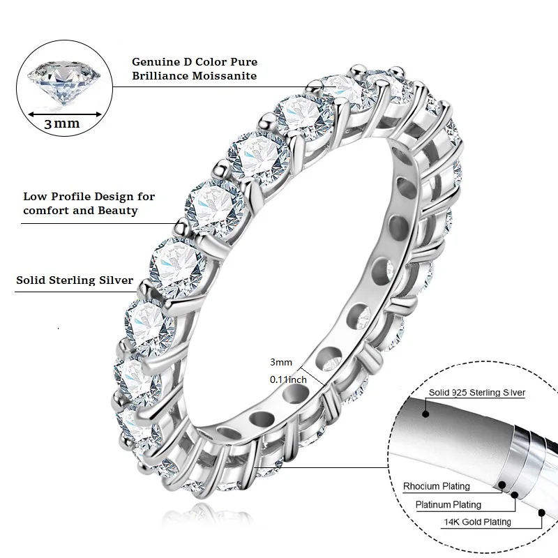 IOGOU Full Moissanite Eternity Rings Silver 925 Personalized Wedding Band Women 2mm-5mm Real Sparking Diamond Engagement Jewelry