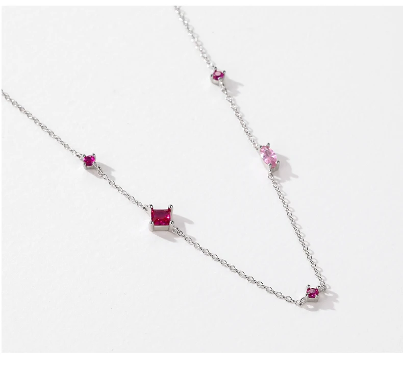 MODIAN 925 Sterling Silver Rainbow Colorful Zirconia Pendant Necklace Shiny Geometric Chain Neck For Women Party Jewelry Gift