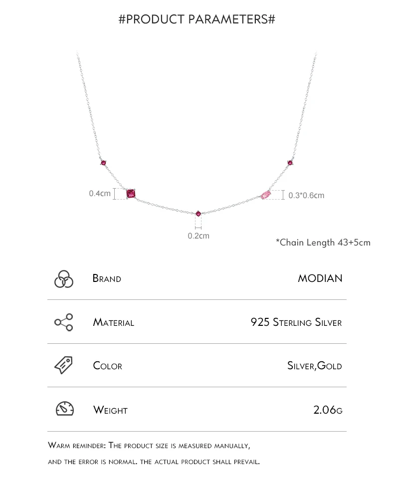 MODIAN 925 Sterling Silver Rainbow Colorful Zirconia Pendant Necklace Shiny Geometric Chain Neck For Women Party Jewelry Gift