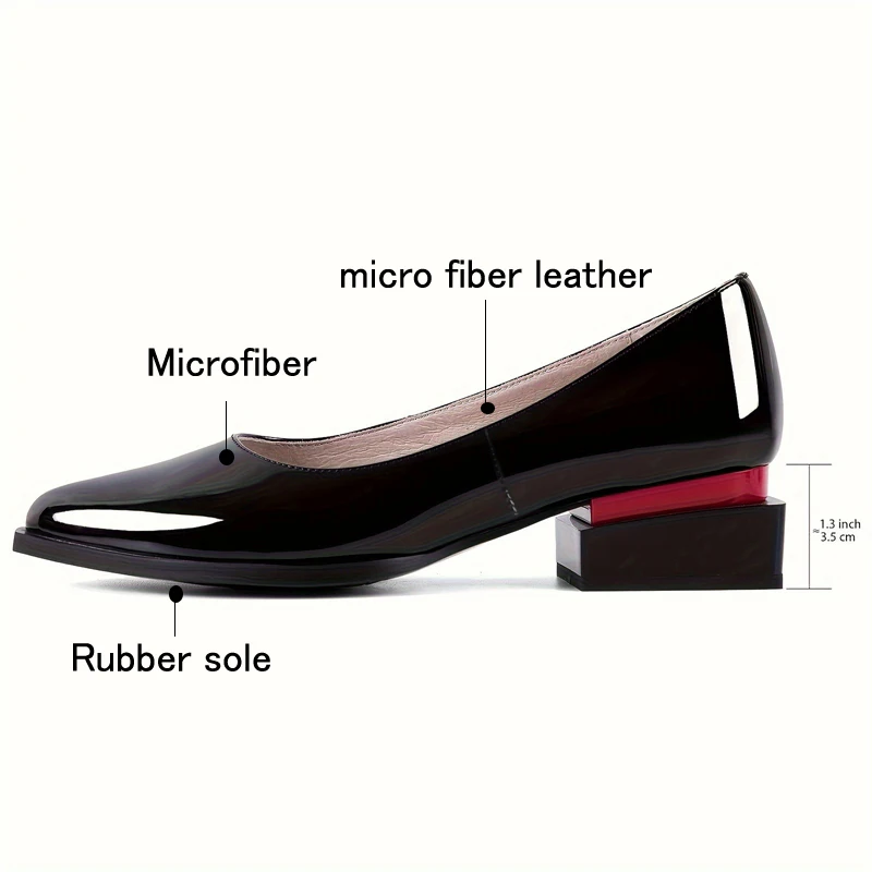 Women's New Pointed Patent Leather Mid Heel Oversized Comfortable Casual Retro Work Single Shoe