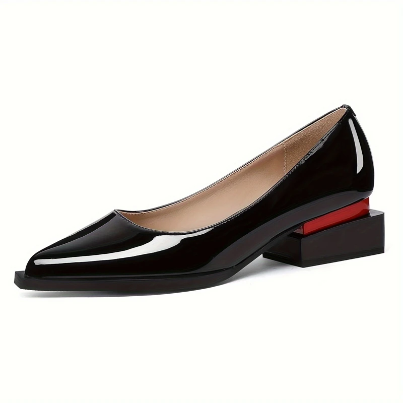 Women's New Pointed Patent Leather Mid Heel Oversized Comfortable Casual Retro Work Single Shoe