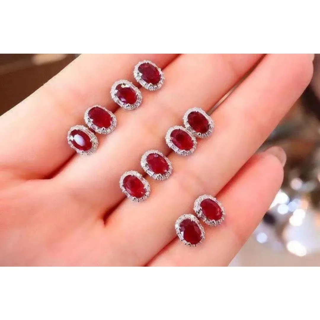 Female Party Jewelry New 100% Natural and Real Ruby Luxury Stud Earring Free Shipping Jewelry Natural Real Ruby 925 Silver
