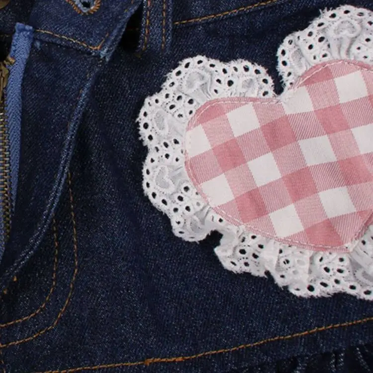 Japanese Sweet Lolita Mini Skirts Ball Gown Women Harajuku Cute Denim Skirt Preppy Style Girls High Waist Kawaii Lace Cake Skirt