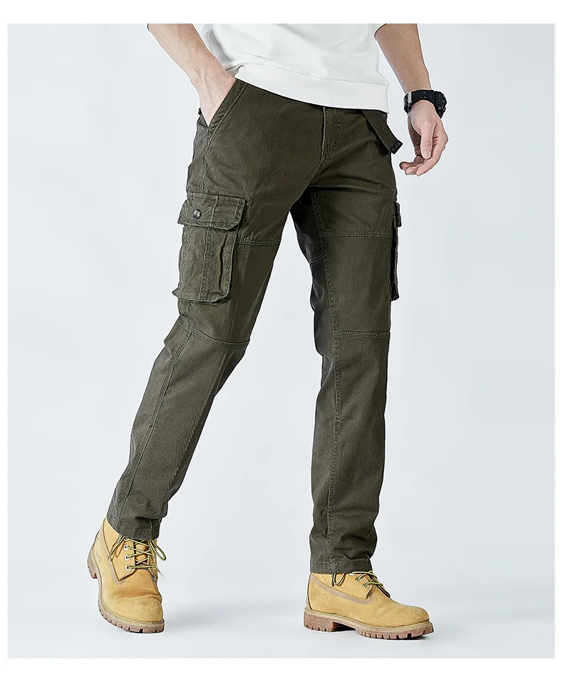 2026 Men's Cargo Pants Straight Leg Cotton Stretch Tactical Trouser Male Military Outdoor Camping Fishing Casual Work Wear Khaki