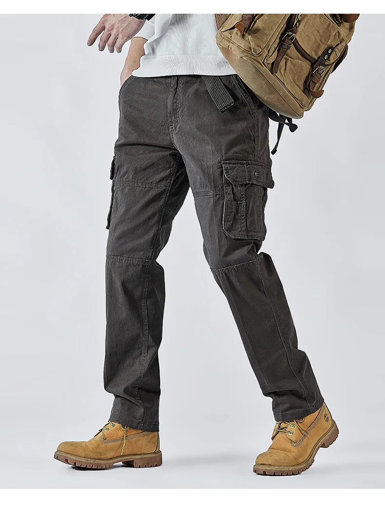 2026 Men's Cargo Pants Straight Leg Cotton Stretch Tactical Trouser Male Military Outdoor Camping Fishing Casual Work Wear Khaki