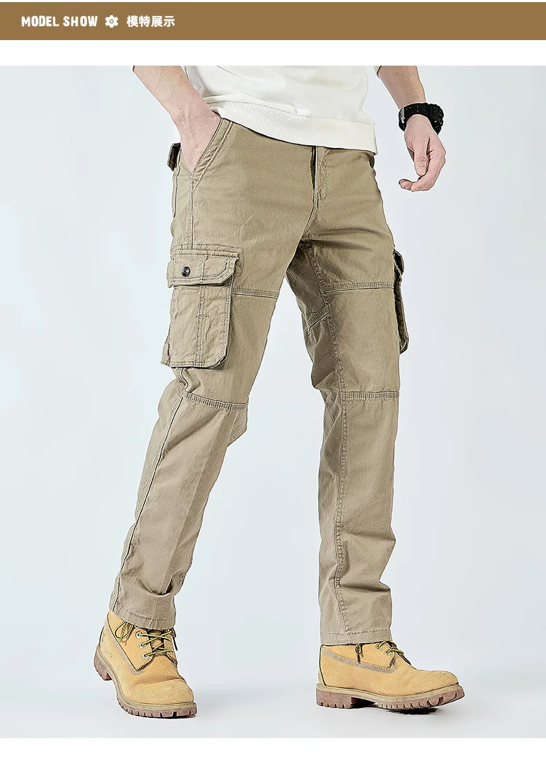 2026 Men's Cargo Pants Straight Leg Cotton Stretch Tactical Trouser Male Military Outdoor Camping Fishing Casual Work Wear Khaki