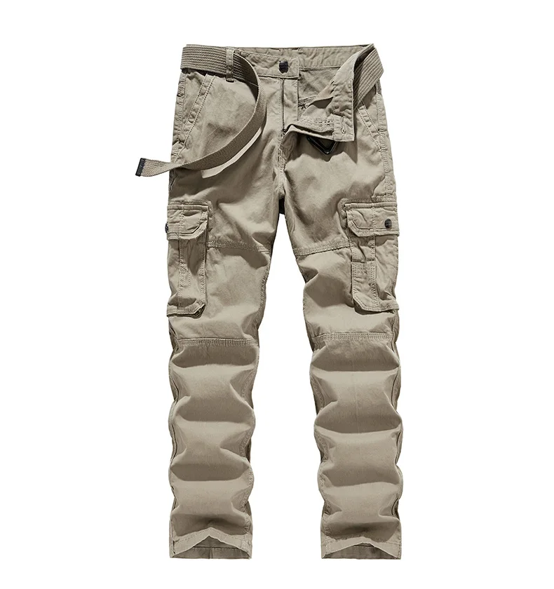 2026 Men's Cargo Pants Straight Leg Cotton Stretch Tactical Trouser Male Military Outdoor Camping Fishing Casual Work Wear Khaki
