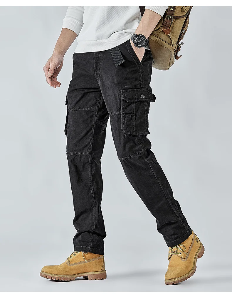 2026 Men's Cargo Pants Straight Leg Cotton Stretch Tactical Trouser Male Military Outdoor Camping Fishing Casual Work Wear Khaki