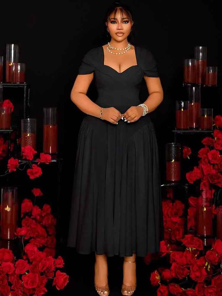 Summer Dress for Women Solid Color Square Collar Casual Plus Size Dress Strapless Slim Fitting Classy Elegant Dress Mid Length