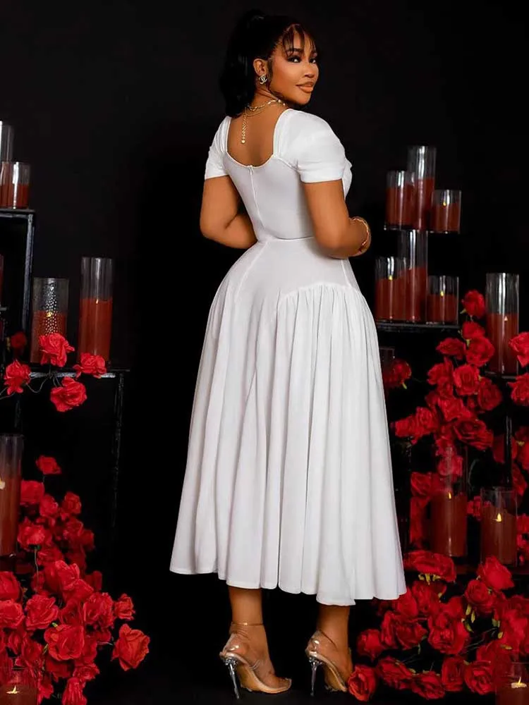 Summer Dress for Women Solid Color Square Collar Casual Plus Size Dress Strapless Slim Fitting Classy Elegant Dress Mid Length