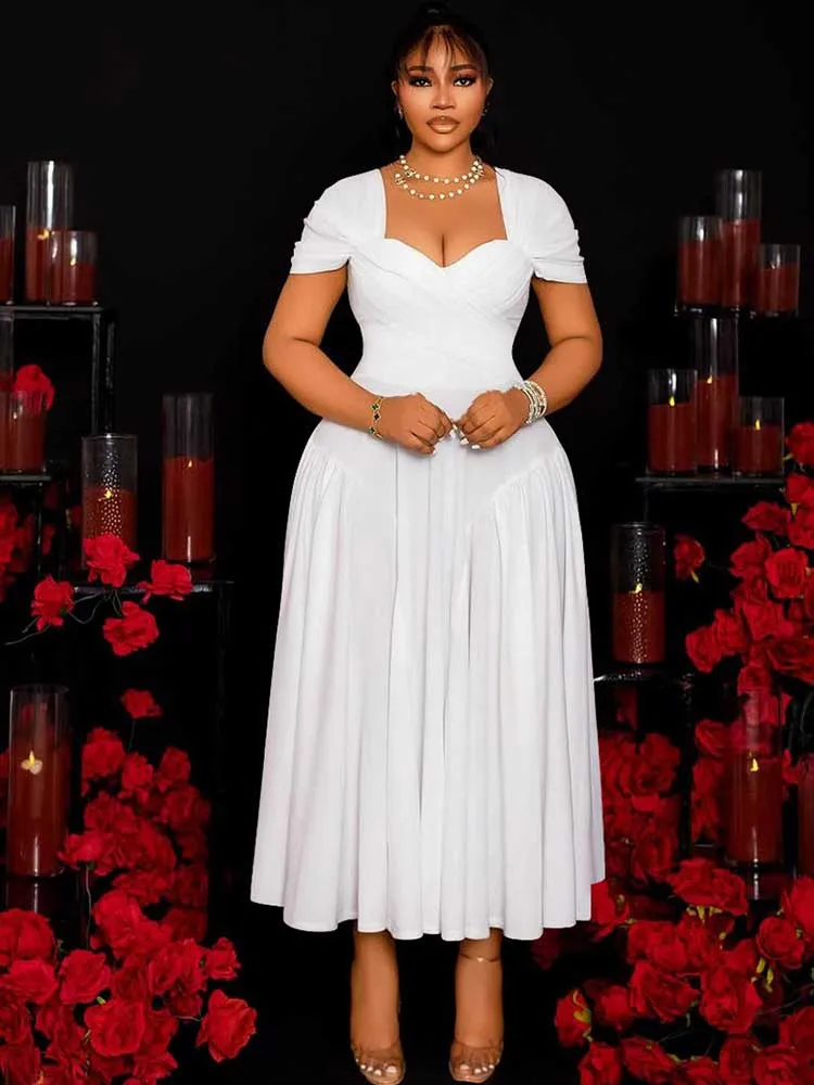 Summer Dress for Women Solid Color Square Collar Casual Plus Size Dress Strapless Slim Fitting Classy Elegant Dress Mid Length