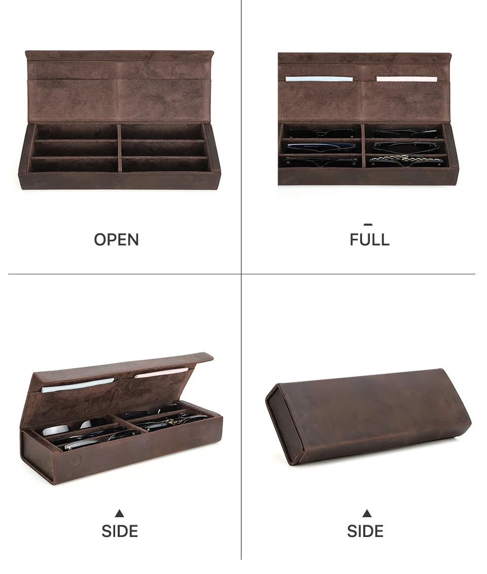 Retro Genuine Leather 2/3/4/6/8 Grids Eyeglasses Storage Box Sunglasses Glasses Display Case Family Travel Sunglasses Organizer