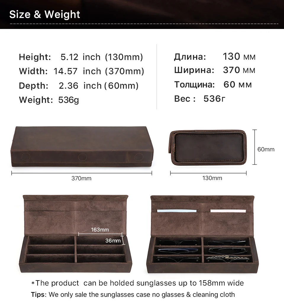 Retro Genuine Leather 2/3/4/6/8 Grids Eyeglasses Storage Box Sunglasses Glasses Display Case Family Travel Sunglasses Organizer