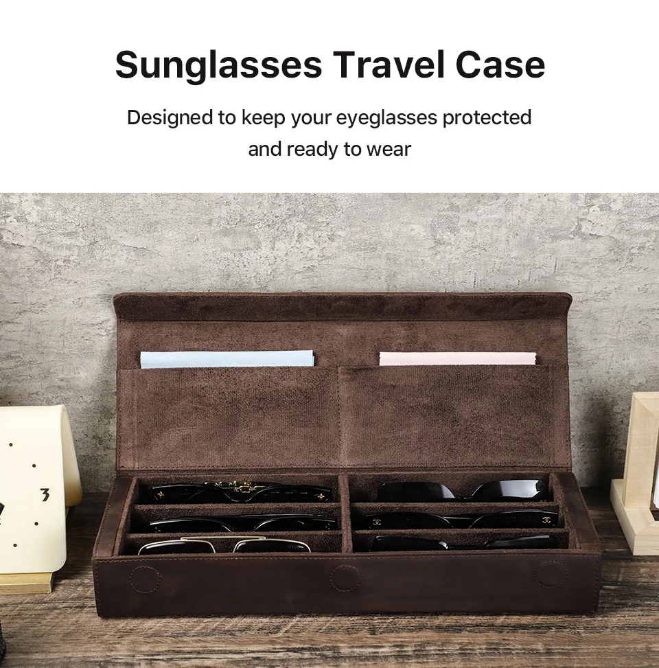 Retro Genuine Leather 2/3/4/6/8 Grids Eyeglasses Storage Box Sunglasses Glasses Display Case Family Travel Sunglasses Organizer