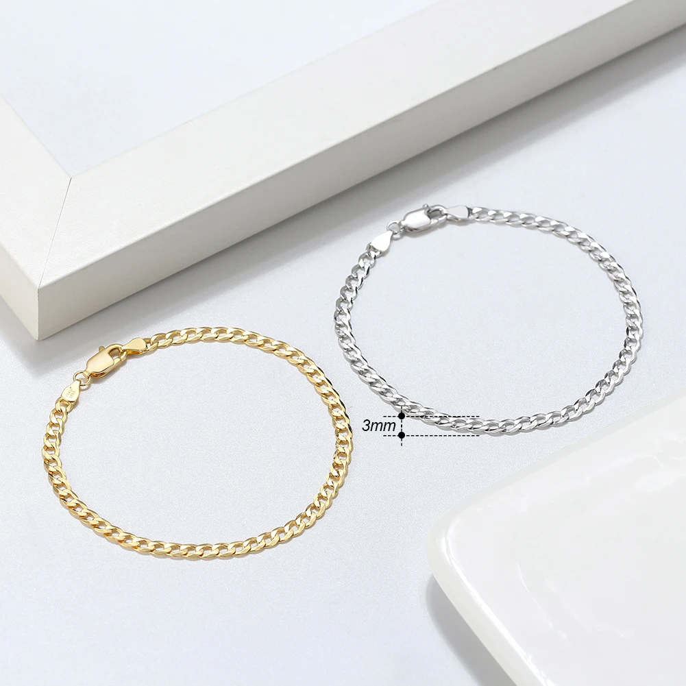 ORSA JEWELS 18K Gold Cuban Chain Bracelet 925 Sterling Silver 5mm Italian Fashion Handmade Bracelet Jewelry for Men Women SB123