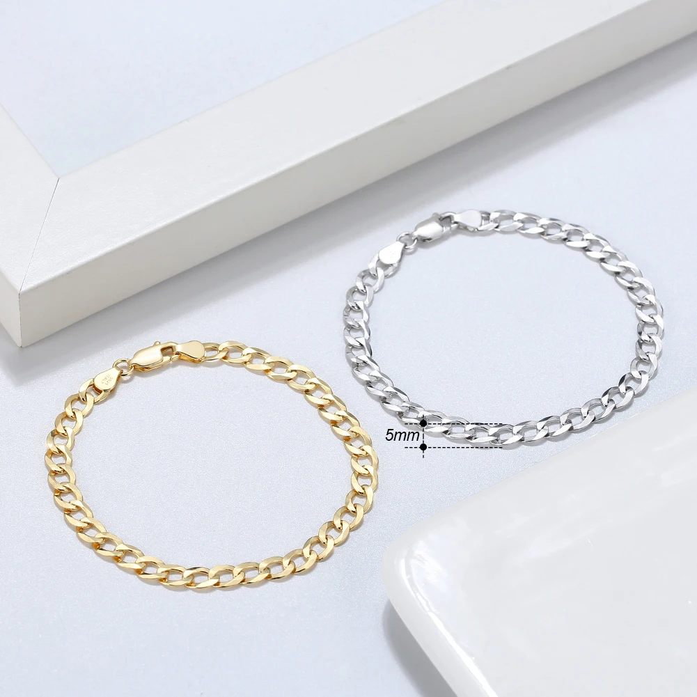 ORSA JEWELS 18K Gold Cuban Chain Bracelet 925 Sterling Silver 5mm Italian Fashion Handmade Bracelet Jewelry for Men Women SB123