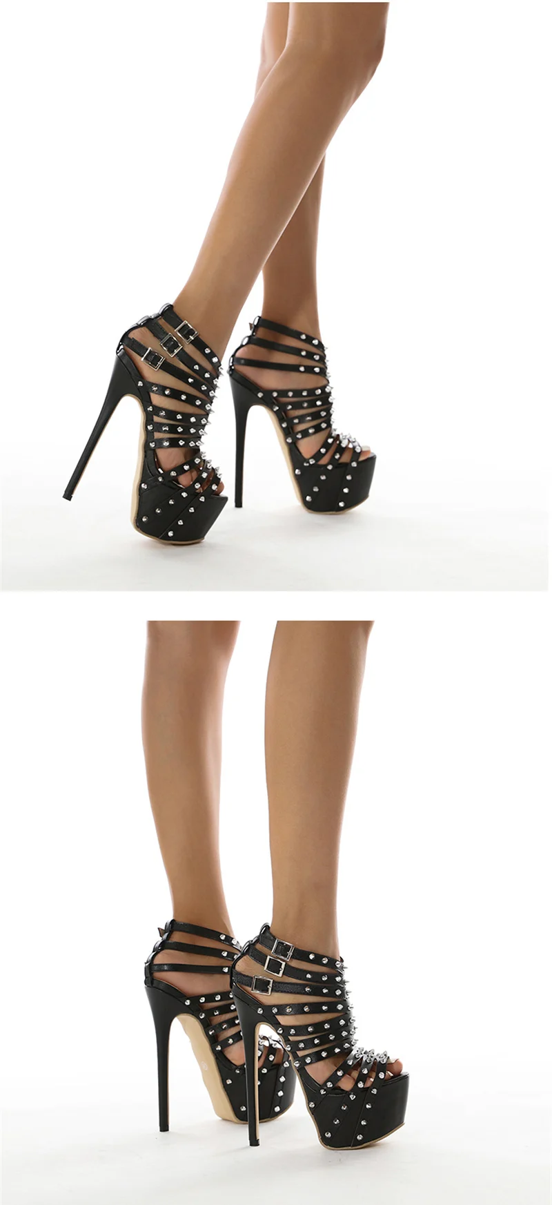 2026 New Summer Platform High Heels Sandals Women Sexy Peep Toe Pumps Fashion Rivet Decoration Ladies Party Pole Dance Shoes