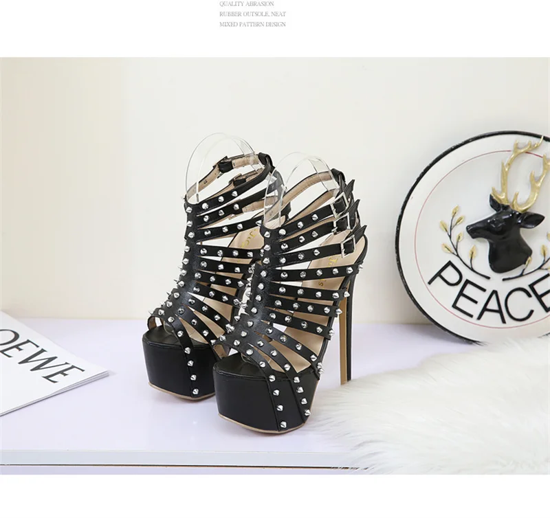 2026 New Summer Platform High Heels Sandals Women Sexy Peep Toe Pumps Fashion Rivet Decoration Ladies Party Pole Dance Shoes