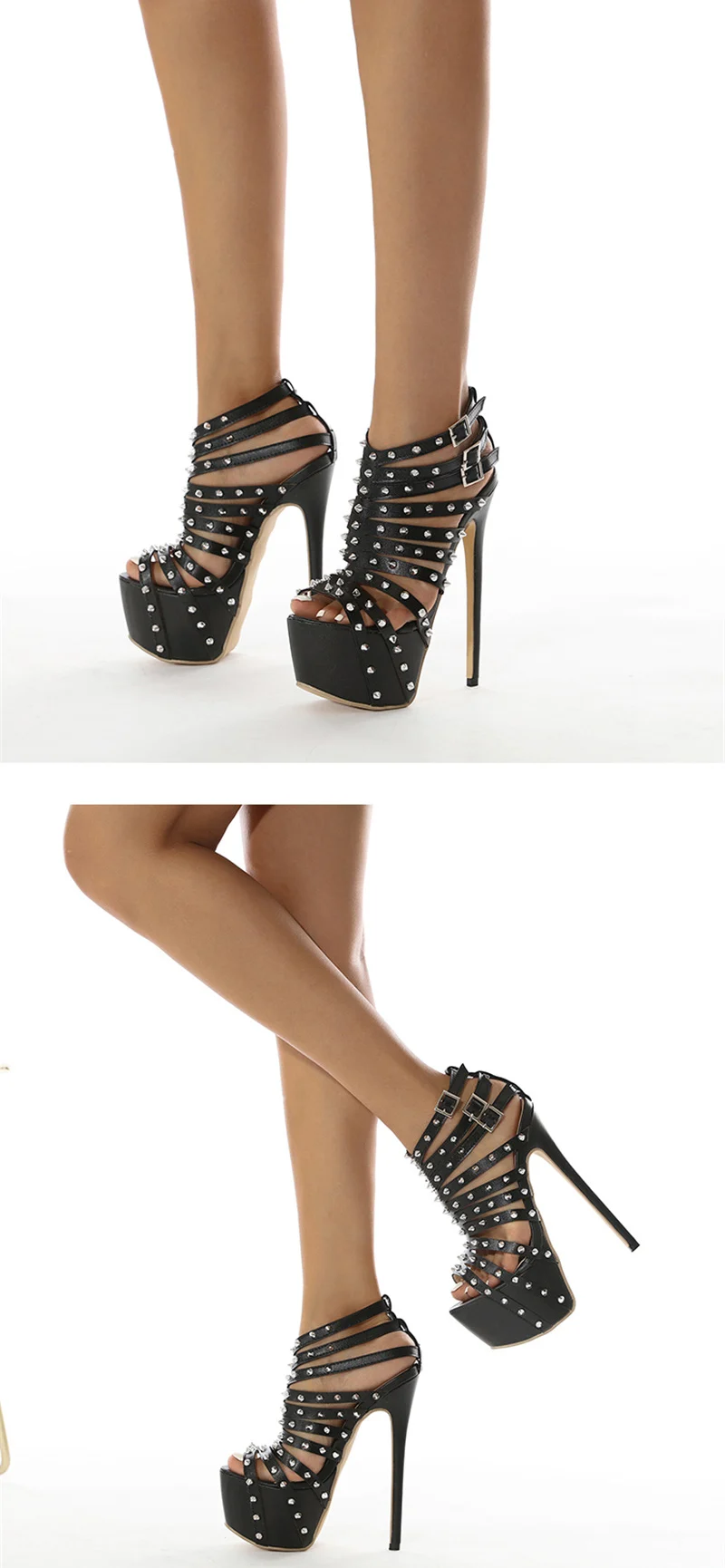 2026 New Summer Platform High Heels Sandals Women Sexy Peep Toe Pumps Fashion Rivet Decoration Ladies Party Pole Dance Shoes