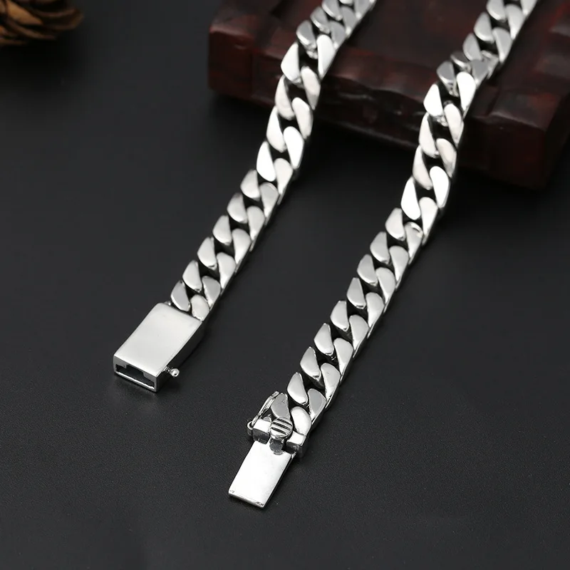 Genuine 100% Solid S925 Sterling Silver Necklace 8MM Punk S925 Silver Jewelry Certified Pass The Test Never Fade Silver Jewelry