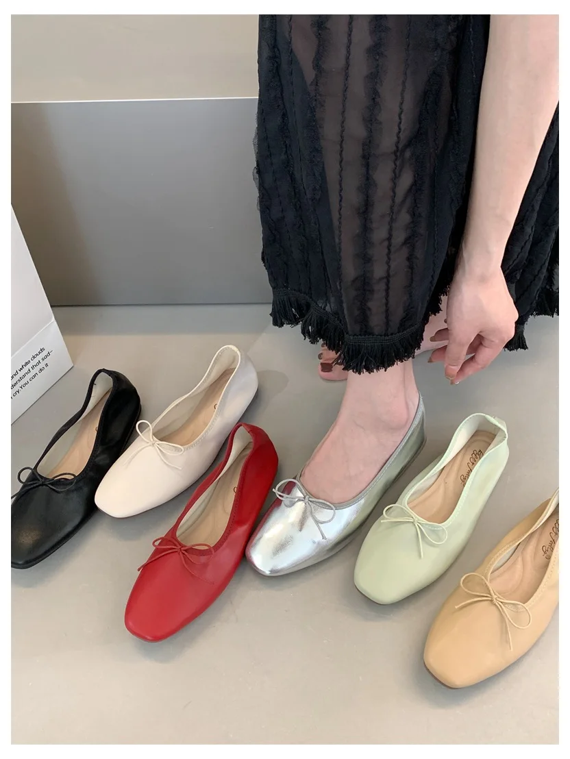 2024 Fashion Candy Color Flats Ballet Shoes Women Female Ballet Round Toe Shallow Bow Knot Ballerina Soft Moccasin Zapatos Mujer
