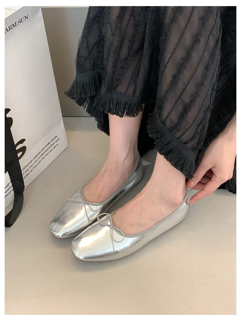 2024 Fashion Candy Color Flats Ballet Shoes Women Female Ballet Round Toe Shallow Bow Knot Ballerina Soft Moccasin Zapatos Mujer