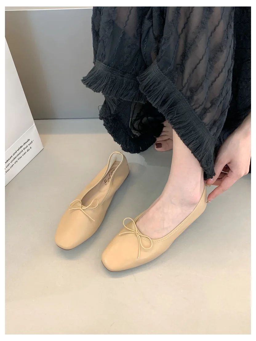 2024 Fashion Candy Color Flats Ballet Shoes Women Female Ballet Round Toe Shallow Bow Knot Ballerina Soft Moccasin Zapatos Mujer