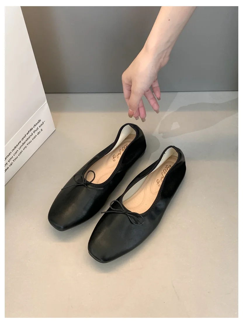 2024 Fashion Candy Color Flats Ballet Shoes Women Female Ballet Round Toe Shallow Bow Knot Ballerina Soft Moccasin Zapatos Mujer