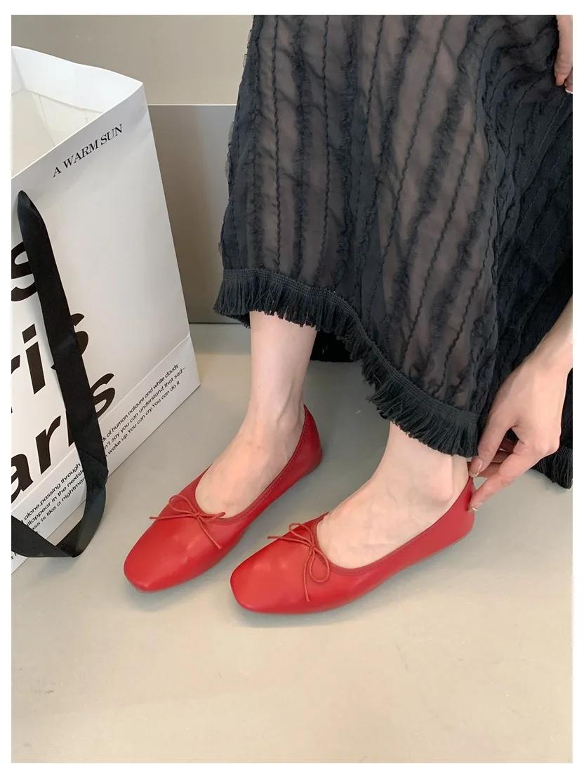 2024 Fashion Candy Color Flats Ballet Shoes Women Female Ballet Round Toe Shallow Bow Knot Ballerina Soft Moccasin Zapatos Mujer