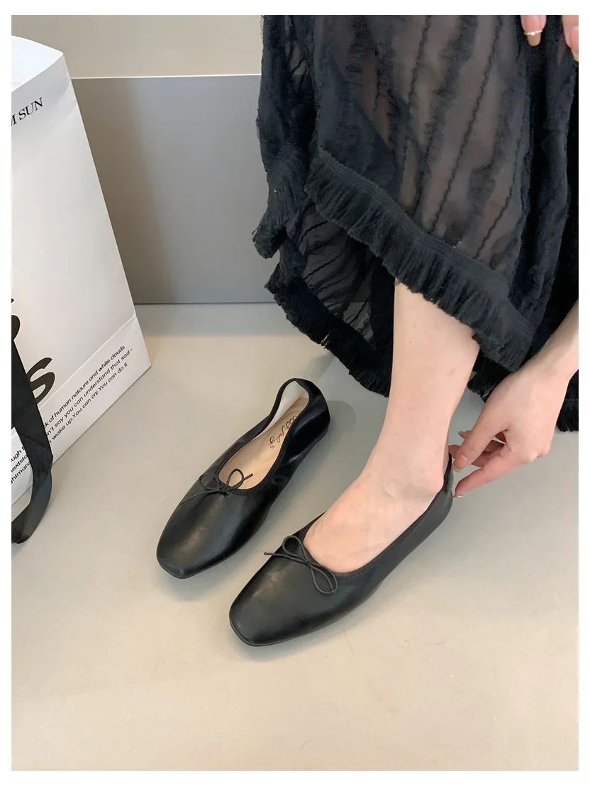 2024 Fashion Candy Color Flats Ballet Shoes Women Female Ballet Round Toe Shallow Bow Knot Ballerina Soft Moccasin Zapatos Mujer