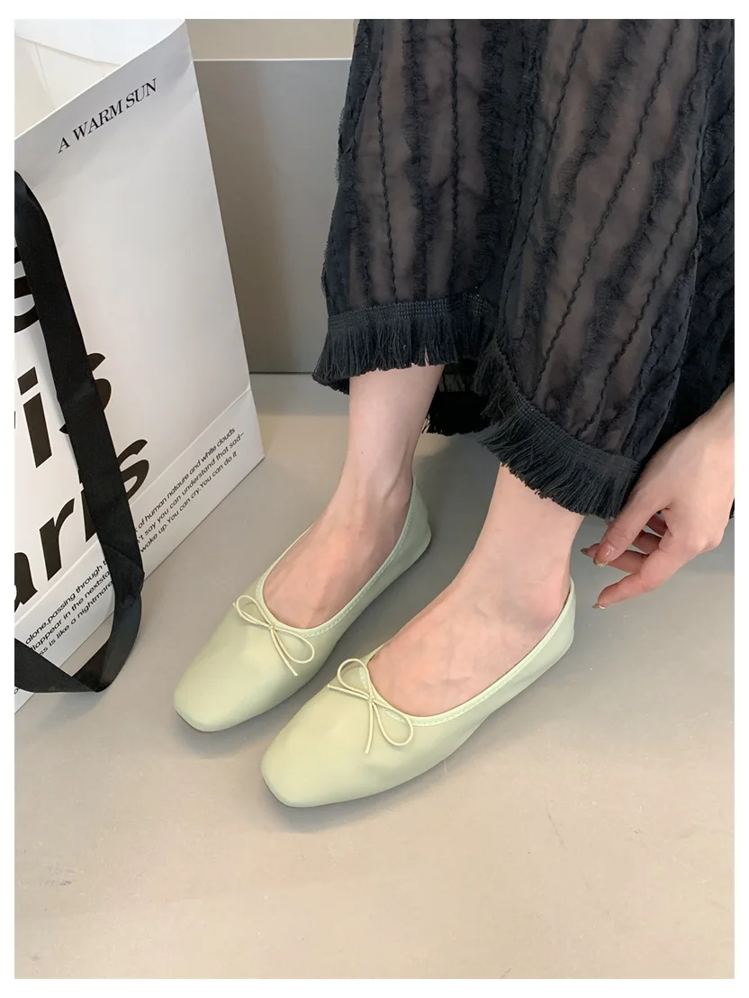 2024 Fashion Candy Color Flats Ballet Shoes Women Female Ballet Round Toe Shallow Bow Knot Ballerina Soft Moccasin Zapatos Mujer