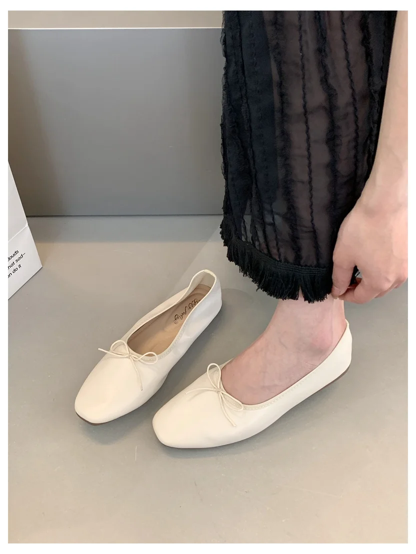 2024 Fashion Candy Color Flats Ballet Shoes Women Female Ballet Round Toe Shallow Bow Knot Ballerina Soft Moccasin Zapatos Mujer