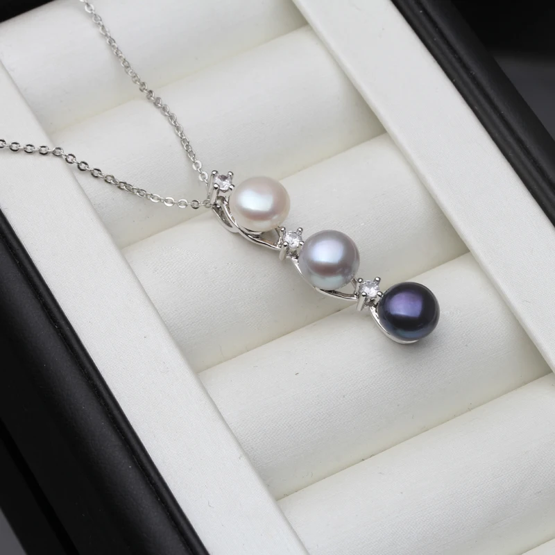 Genuine Fresh Water Natural Black Pearl Pendant Woman, Elegant 925 Silver Pearl Pendant Wife Mother Gift White Grey Wife Mother